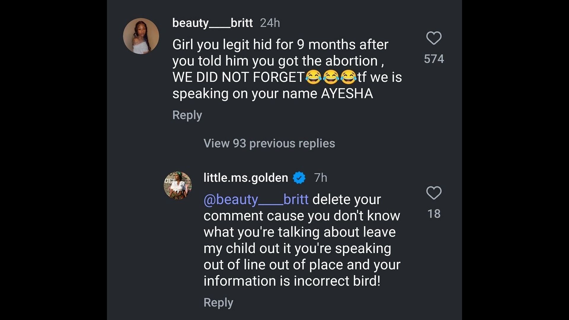 Ayesha Howard claps back at a netizen on Instagram. Credit: The Neighborhood Talk/IG